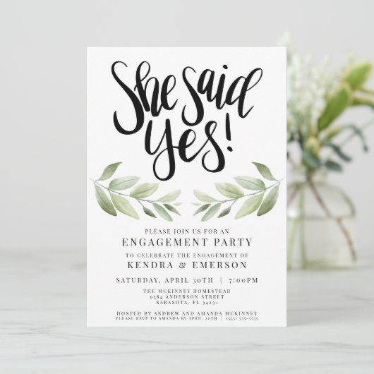 Ze zei ja Uitnodiging van de Engagement Party (Staand voorkant)