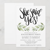 Ze zei ja Uitnodiging van de Engagement Party (Voorkant / Achterkant)
