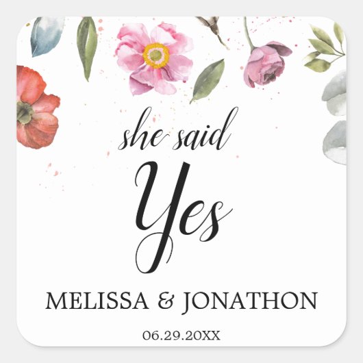 Ze zei ja  veer Floral Engagement Party Vierkante Sticker (Voorkant)