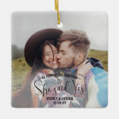 Ze zei ja! Verloving 2 Kerstfeest met foto's Keramisch Ornament (Voorkant)