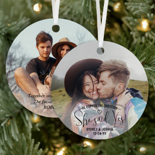 Ze zei ja! Verloving 2 Sided Photo Kerstmis Metalen Ornament