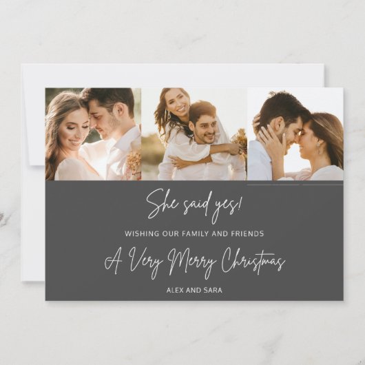 Ze zei ja Verloving 3 foto kerst Feestdagenkaart (Voorkant)