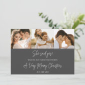 Ze zei ja Verloving 3 foto kerst Feestdagenkaart (Staand voorkant)