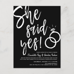 Ze zei ja! Verloving diner Zwart Uitnodiging Briefkaart