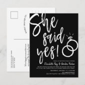 Ze zei ja! | Verloving diner | Zwart Uitnodiging Briefkaart (Voorkant / Achterkant)