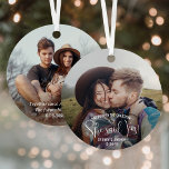 Ze zei ja! Verloving foto's 2 zijdige kerst Metalen Ornament<br><div class="desc">Vier een vrolijk kerstvoorstel en verloving met een op maat gemaakt 2 foto rond metalen ornament. Afbeeldingen en alle tekst op deze sjabloon zijn eenvoudig te personaliseren, met inbegrip van een formulering die luidt "Hij stelde de vraag ... ze zei ja!" Het ontwerp is voorzien van een moderne zwart-wit typografie...</div>