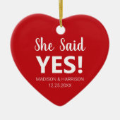 Ze zei ja Verloving kerst met aangepaste foto's Keramisch Ornament (Voorkant)