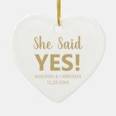 Ze zei ja Verloving kerst met aangepaste foto's Keramisch Ornament (Voorkant)