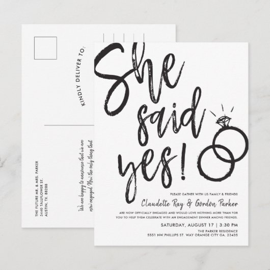 Ze zei ja! | Verloving met vriendjespolitiek Uitnodiging Briefkaart (Voorkant / Achterkant)