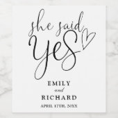 Ze zei ja verlovingsfeest elegant wijn etiket (Enkel label)