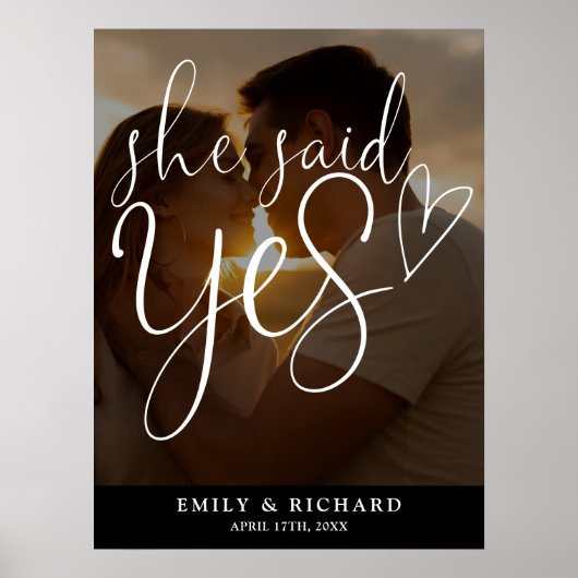Ze zei ja verlovingsfeest foto welkomstbord poster (Voorkant)