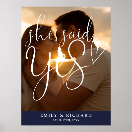 Ze zei ja verlovingsfeest foto welkomstbord poster (Voorkant)