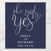 Ze zei ja verlovingsfeest Navy Blue Wijn Etiket (Enkel label)