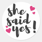 Ze zei ja! Verlovingsfeest – Romantisch Ronde Sticker (Voorkant)