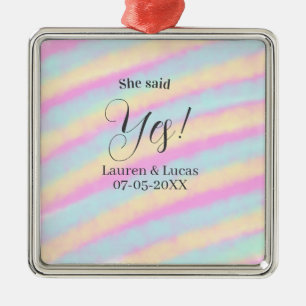 Ze zei ja verlovingsfeest roze blauw geel ste metalen ornament