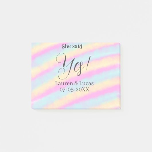 Ze zei ja verlovingsfeest roze blauw geel ste post-it® notes (Voorkant)