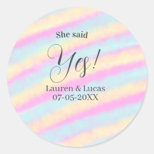 Ze zei ja verlovingsfeest roze blauw geel ste ronde sticker