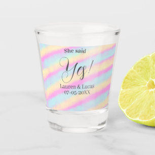 Ze zei ja verlovingsfeest roze blauw geel ste shot glas