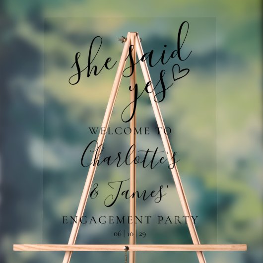 Ze zei ja Verlovingsfeest welkom Acryl Bord (Neutraal)