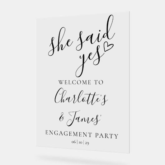 Ze zei ja Verlovingsfeest welkom Acryl Bord (Hoek)