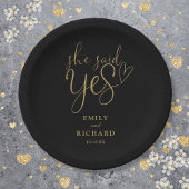 Ze zei ja verlovingsfeest zwart en goud papieren bordje
