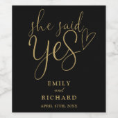 Ze zei ja verlovingsfeest zwart en goud wijn etiket (Enkel label)