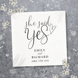Ze zei ja, verlovingsfeest zwart op wit servet