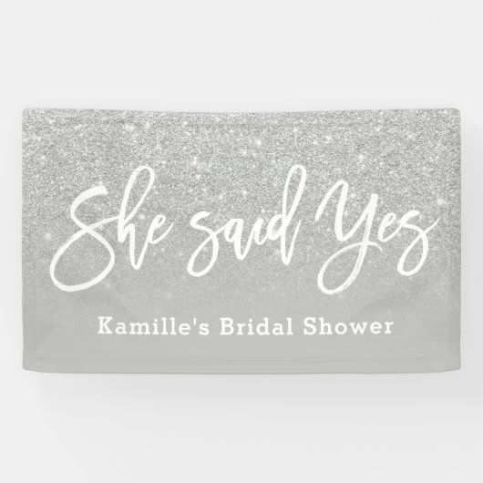 Ze zei ja vrijgezellenfeest grijs zilver glitter spandoek (Horizontaal)
