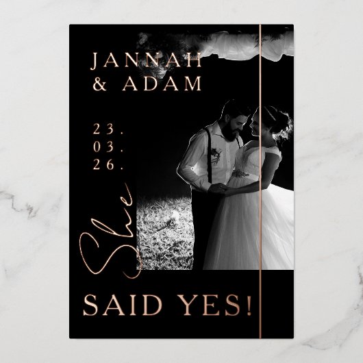 Ze zei ja zwart foto Verloving aankondiging (Voorkant)