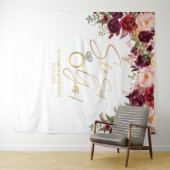 Ze zei jaFlorale Burgundy Bruiloft Achtergrond Wandkleed (In Situ (horizontaal))