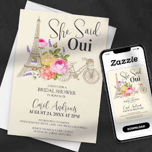 Ze zei oui! Aquarel bloem bruidsuitnodiging Kaart