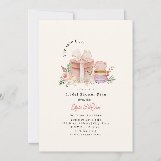 Ze zei Oui Franse Macaron Vrijgezellenfeest Fête Kaart (Voorkant)