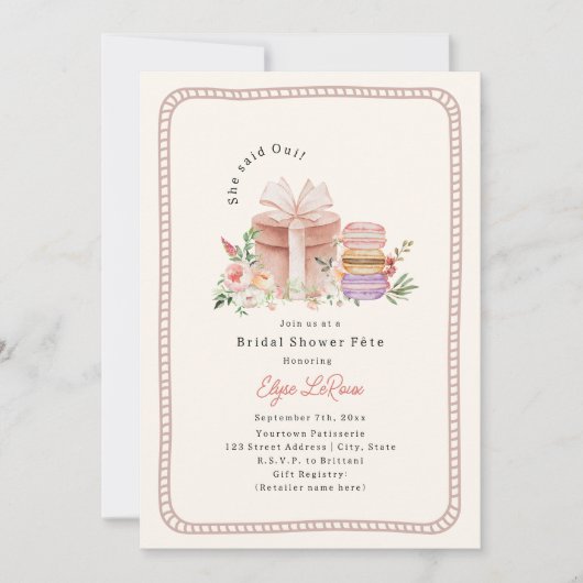 Ze zei Oui Franse Macaron Vrijgezellenfeest grens Kaart (Voorkant)