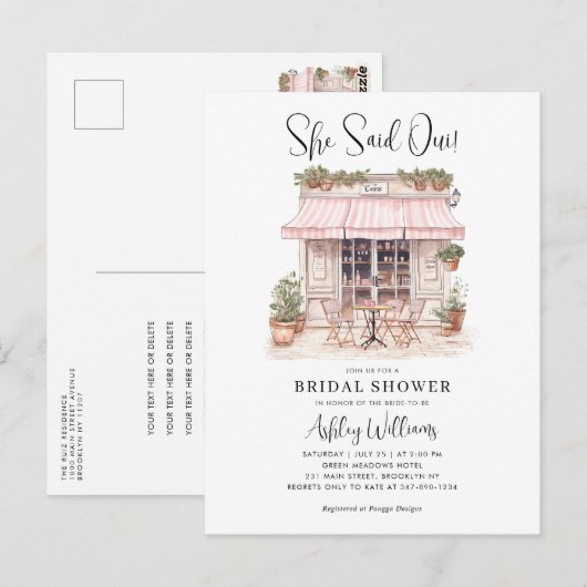 Ze zei Oui Ja Paris Frans Café Vrijgezellenfeest Briefkaart (Voorkant / Achterkant)