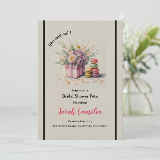 Ze zei Oui Macaron Frans Vrijgezellenfeest Kaart (Staand voorkant)