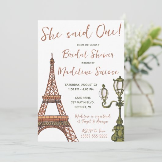Ze zei Oui. Parijs, Frankrijk Met Vrijgezellenfees Kaart (Staand voorkant)