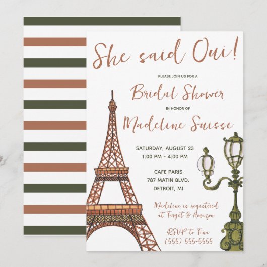 Ze zei Oui. Parijs, Frankrijk Met Vrijgezellenfees Kaart (Voorkant / Achterkant)