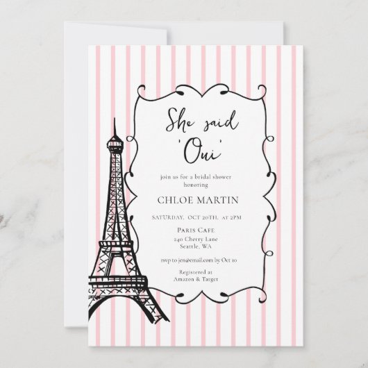 'Ze zei Oui' Parijs Franse Bruidsdouche Kaart (Voorkant)