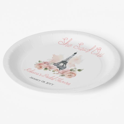 Ze zei Oui Parijse roze bloemige Vrijgezellenfeest Papieren Bordje (Gekanteld)