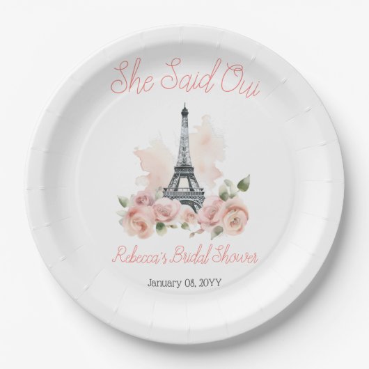 Ze zei Oui Parijse roze bloemige Vrijgezellenfeest Papieren Bordje (Voorkant)