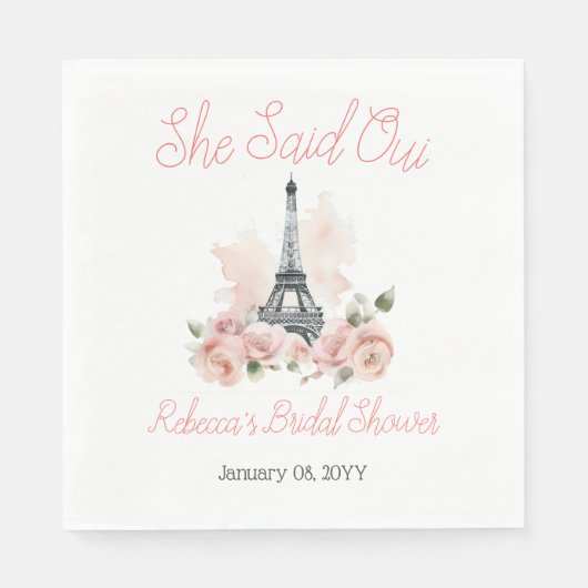Ze zei Oui Parijse roze bloemige Vrijgezellenfeest Servet (Voorkant)