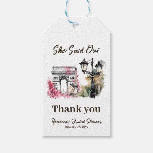 Ze zei oui Paris Bruidsmeisjesfeest Parisian Brunc Cadeaulabel (Voorkant)