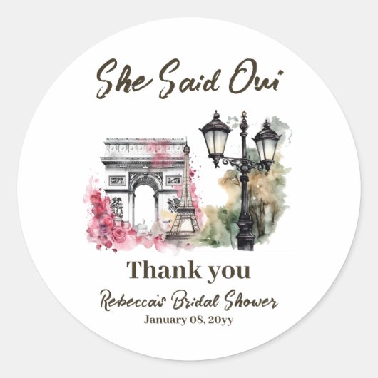 Ze zei Oui Paris Vrijgezellenfeest Parijse brunch Ronde Sticker (Voorkant)