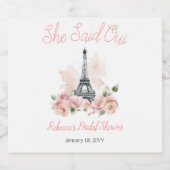Ze zei oui Parisian Roze Bloemige Bruiloftsdouche Sparkling Wijnetiket (Enkel label)