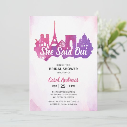 Ze zei Oui! Waterverf Parijse Vrijgezellenfeest Kaart (Staand voorkant)