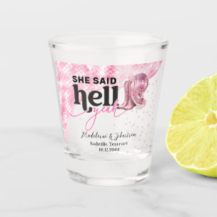 Ze zei verdomme ja Roze Western Booth Hoed Bruilof Shot Glas