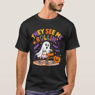 Ze zien me Ghost Halloween Walker Physica rollen T-shirt