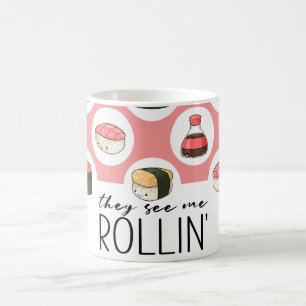 Ze zien me rollen Kawaii Leuke Sushi Rolls & Stipp Koffiemok