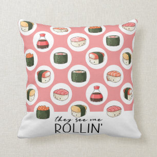 Ze zien me rollen Kawaii Leuke Sushi Rolls & Stipp Kussen