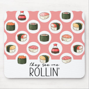 Ze zien me rollen Kawaii Leuke Sushi Rolls & Stipp Muismat